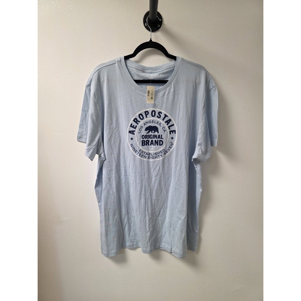 Aeropostale Men's Graphic T-Shirt Los Angeles Bear Logo Light Blue 2XL NWT‎